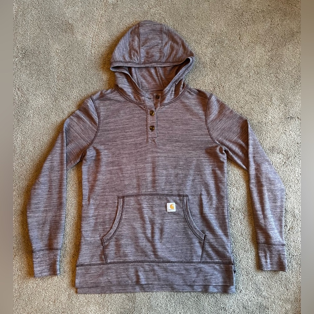 Carhartt Women’s size Medium Purple Henley Long Sleeve Hooded Shirt